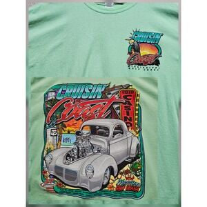 Gildan Cruisin the Coast 2019 Mens 3XL Light Green Graphic T Shirt Hot Rod Car